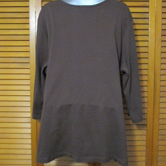 Quacker Factory top chocolate brown w/ yellow floral butterfly size XL - Picture 8 of 8